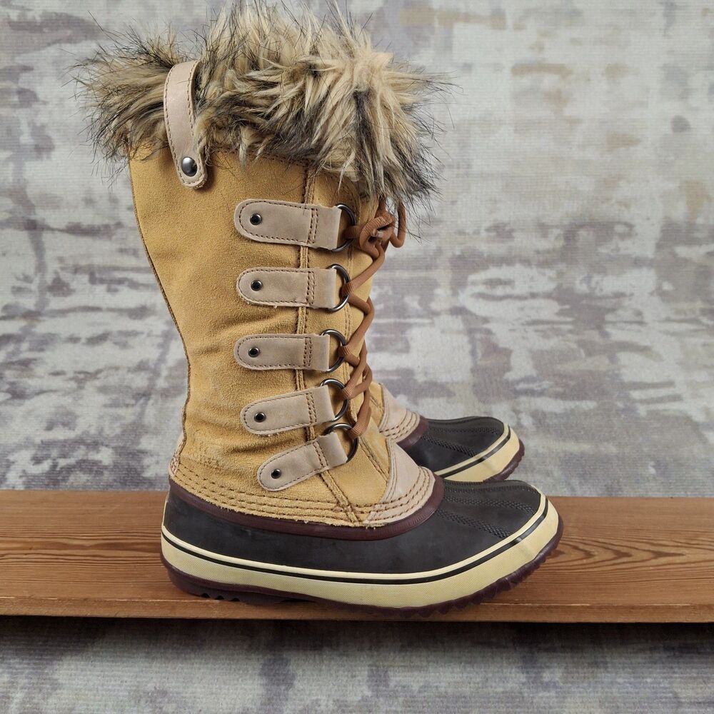 Sorel Joan of Arctic Boots Womens Size 7 Waterproof Winter Snow Fur Tan NL1540